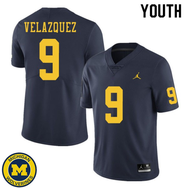 Youth Michigan Wolverines #9 Joey Velazquez Navy Stitched Football Jersey